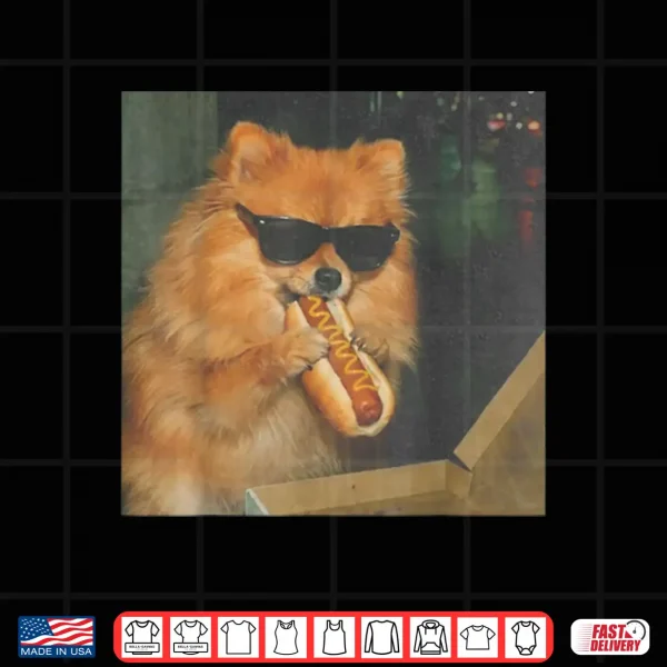 Design Pomeranian Dog Eating Hot Dog Funny Dog Meme Shirt