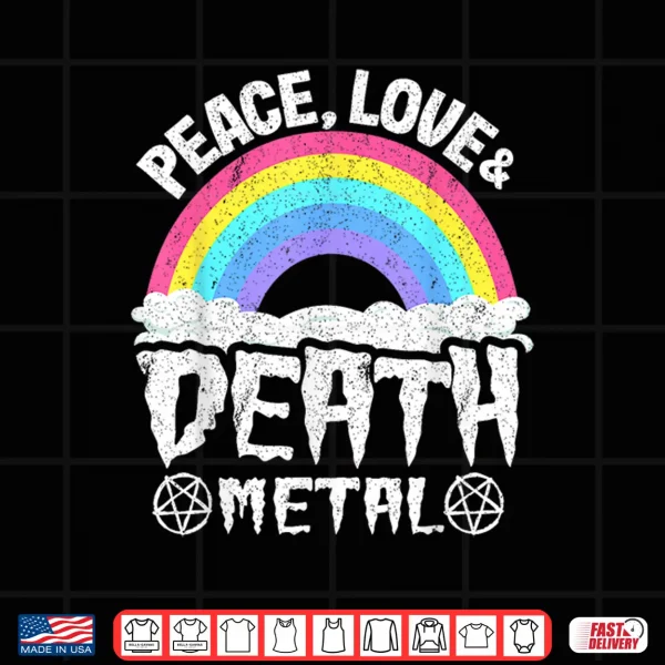 Design Punk Kids Band Metal Rainbow Retro Peace Love Death Metal Shirt
