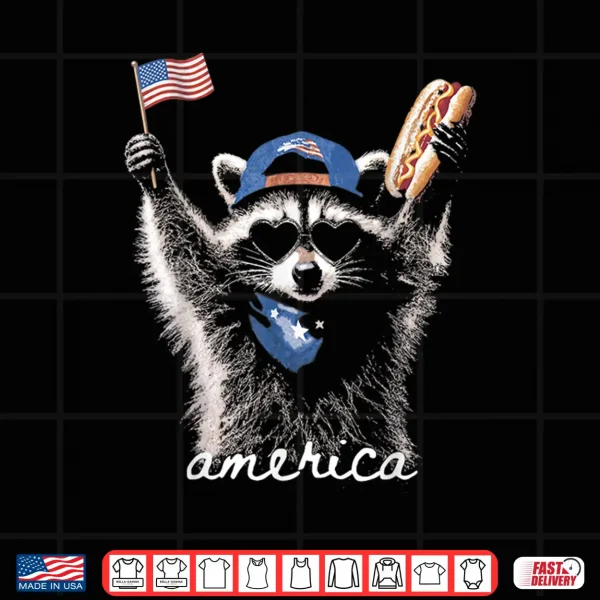 Retro Funny America Raccoon Hot Dog Lovers Patriotic Us Flag Shirt 4 Design Retro Funny America Raccoon Hot Dog Lovers Patriotic US Flag Shirt