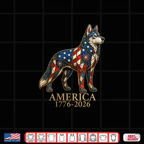 Design Siberian Husky Dog Mosaic America 1776 2026 4th of July Shirt