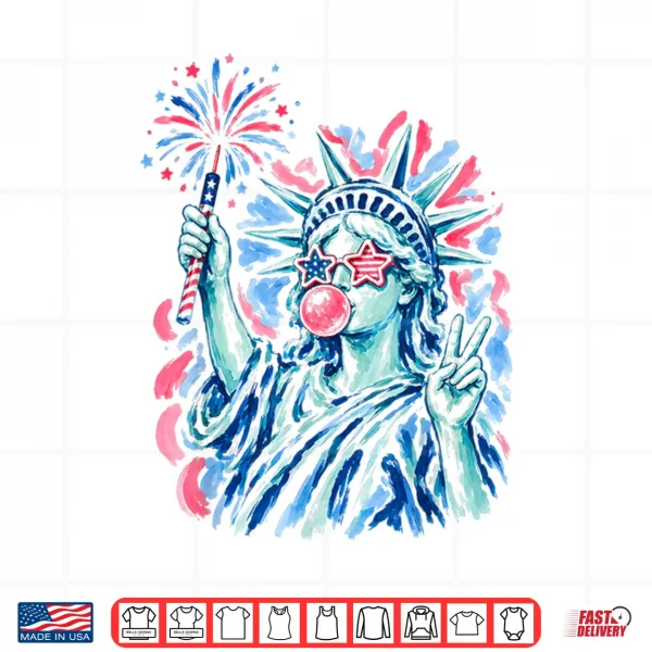 Design Statue of Liberty Blowing Bubble Women Patriotic 4th of July Shirt