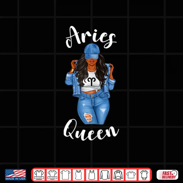 Design Streetwise Aries Black Queen Afro Womens Zodiac Birthday Shirt