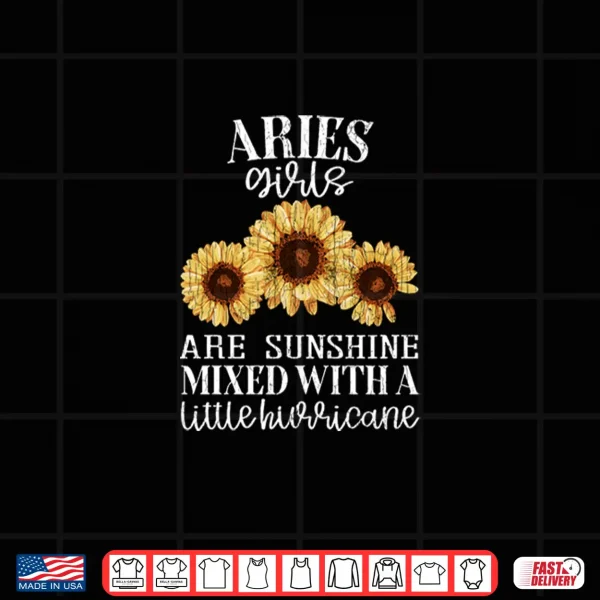 Design Sunflower Sunshine Aries Funny Zodiac Sign Girls Graphic Shirt