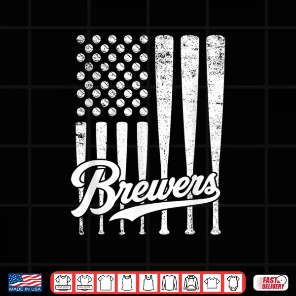 Vintage Brewers Baseball American Us Flag For Men Women Kids Shirt 4 Design Vintage Brewers Baseball American US Flag for Men Women Kids Shirt