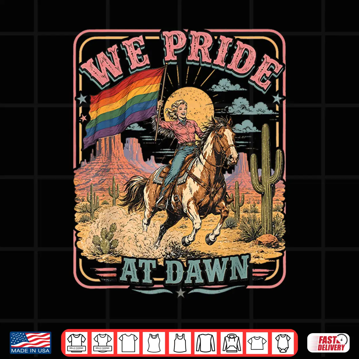 Vintage Rainbow We Pride At Dawn Western Cowgirl Lgbtq Retro Shirt Vintage Rainbow We Pride At Dawn Western Cowgirl Lgbtq Retro Shirt