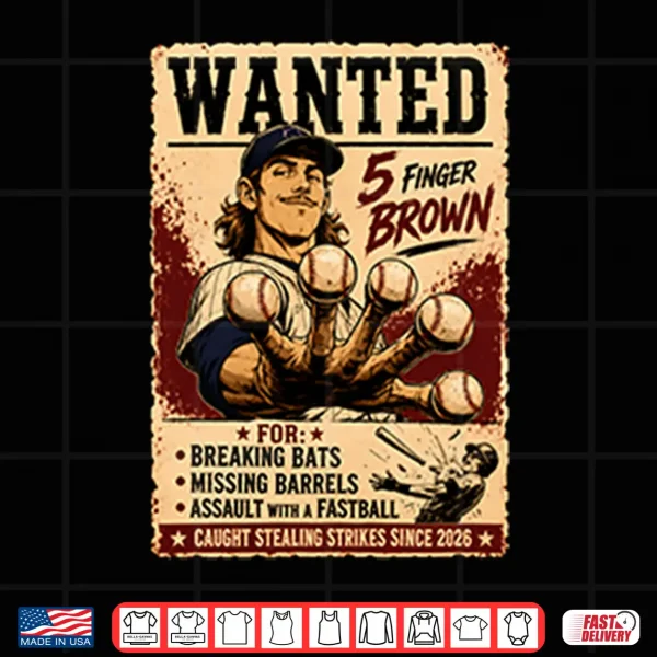 Wanted 5 Finger Brown Baseball Shirt 4 Design Wanted 5 Finger Brown Baseball Shirt