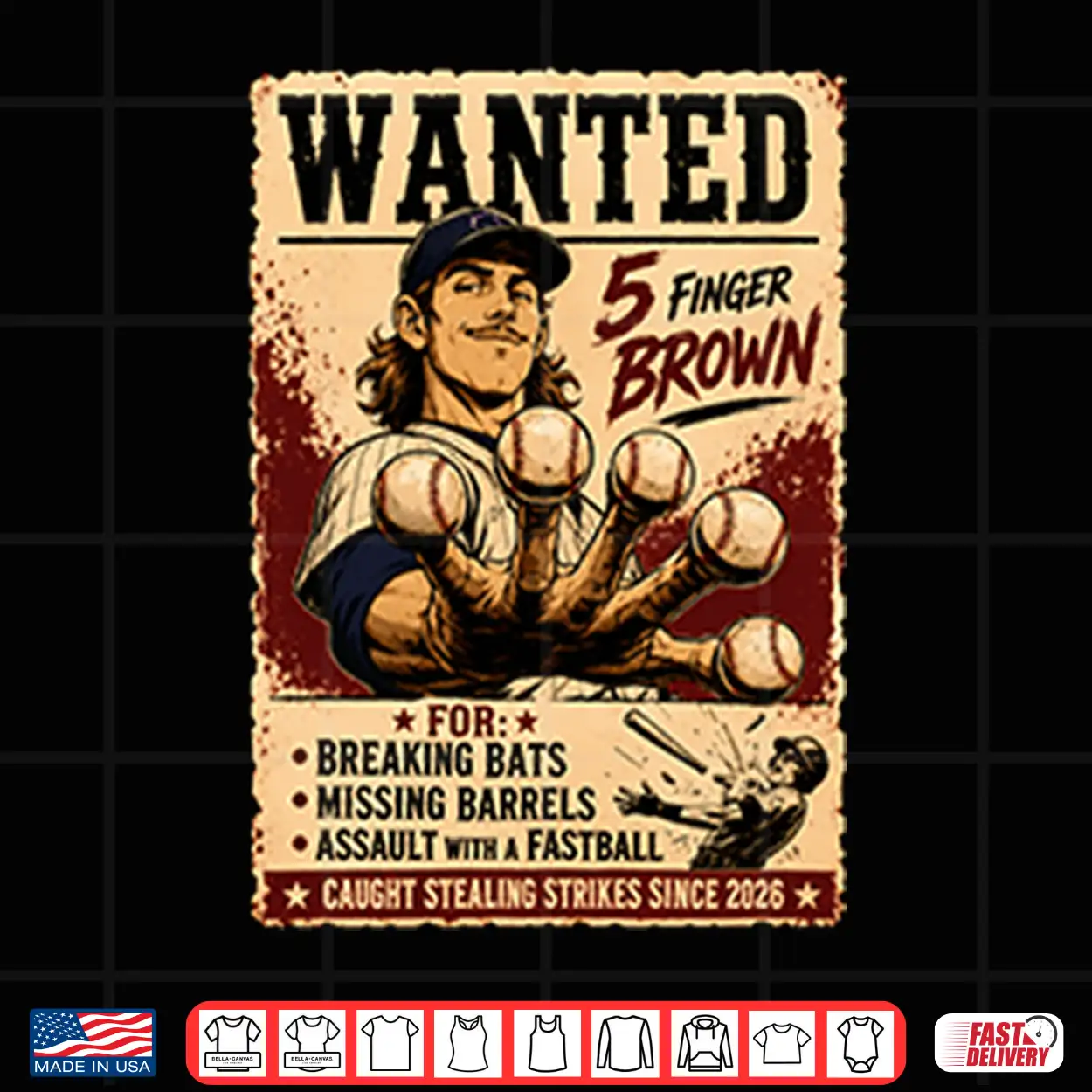 Wanted 5 Finger Brown Baseball Shirt Wanted 5 Finger Brown Baseball Shirt