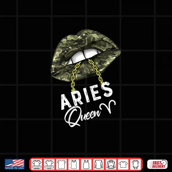 Design Womens Army Aries Queen Lips Camouflage Womens Military Green Shirt