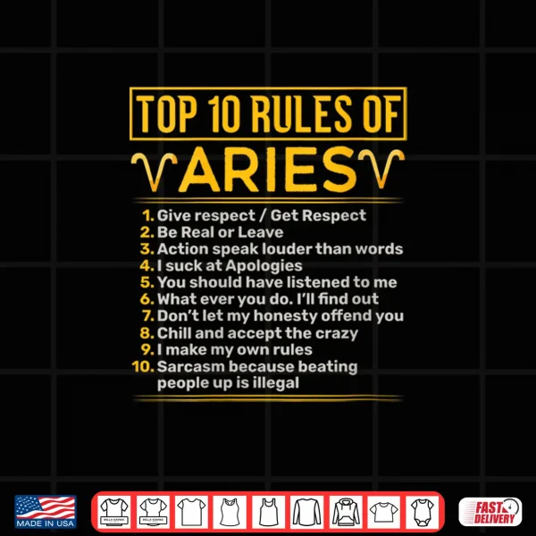 Design Womens Top 10 Rules Of Aries Ram Astrology Sign Birthday Shirt