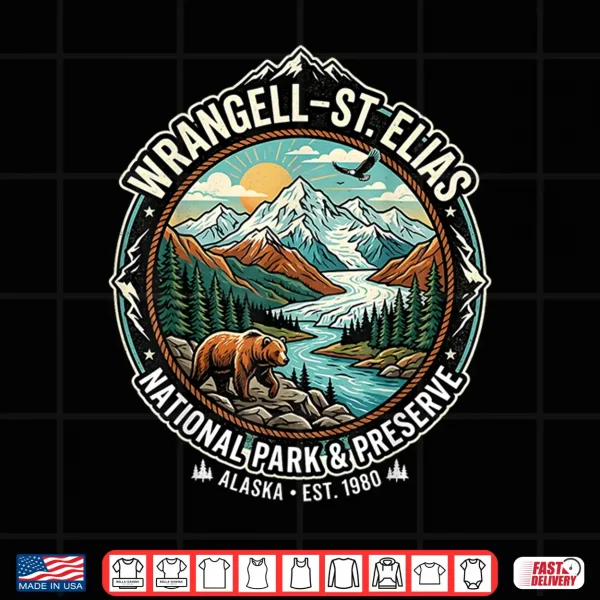 Wrangell St Elias National Park Alaska Retro Grizzly Emblem Shirt 4 Design Wrangell St Elias National Park Alaska Retro Grizzly Emblem Shirt