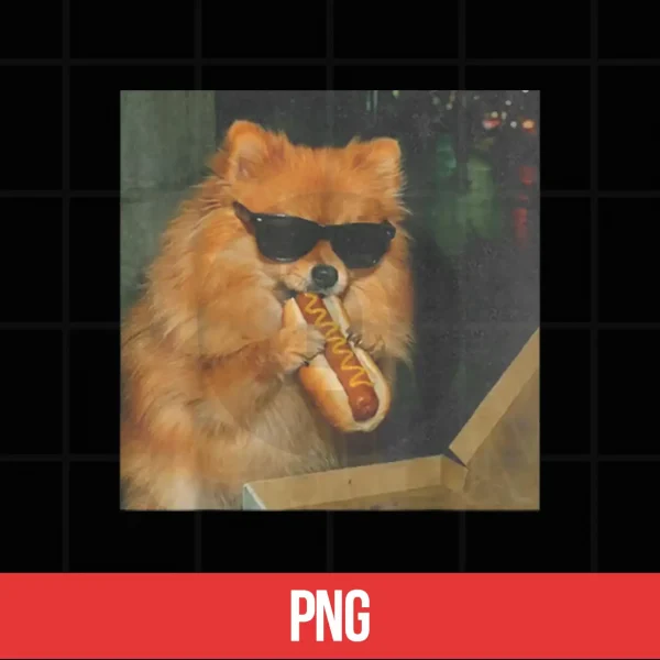 Digital Pomeranian Dog Eating Hot Dog Funny Dog Meme Shirt