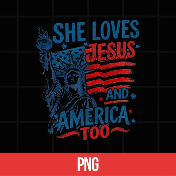 Digital She Loves Jesus and America Too USA Flag 4th of July Shirt