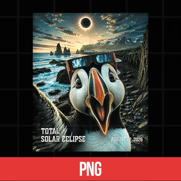 Digital Total Solar Eclipse Iceland Puffin Selfie August 12 2026 Shirt