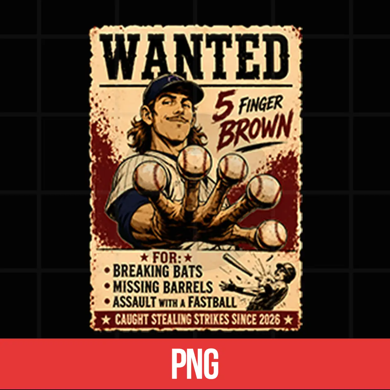 Wanted 5 Finger Brown Baseball Shirt Wanted 5 Finger Brown Baseball Shirt