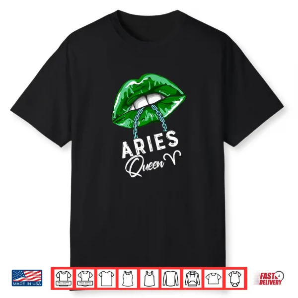 Green Aries Queen Lips Chain Zodiac St Patricks Day Shirt