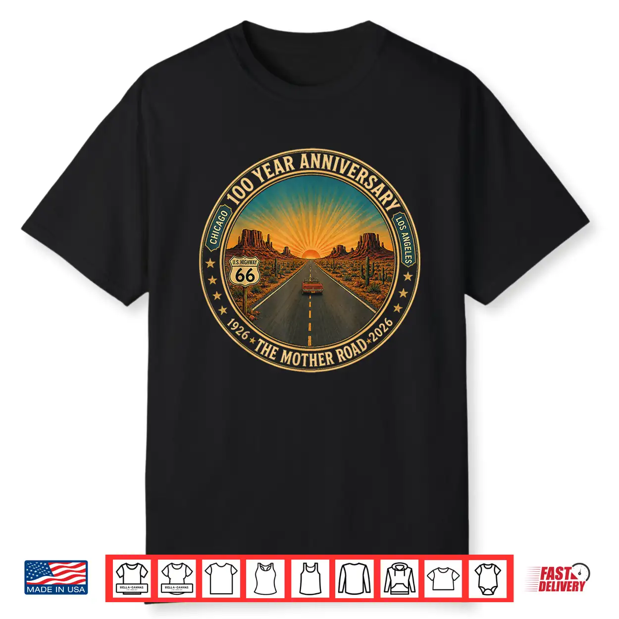 Highway 66 100 Years 1926 2026 Classic Car Lover Anniversary Shirt Highway 66 100 Years 1926 2026 Classic Car Lover Anniversary Shirt