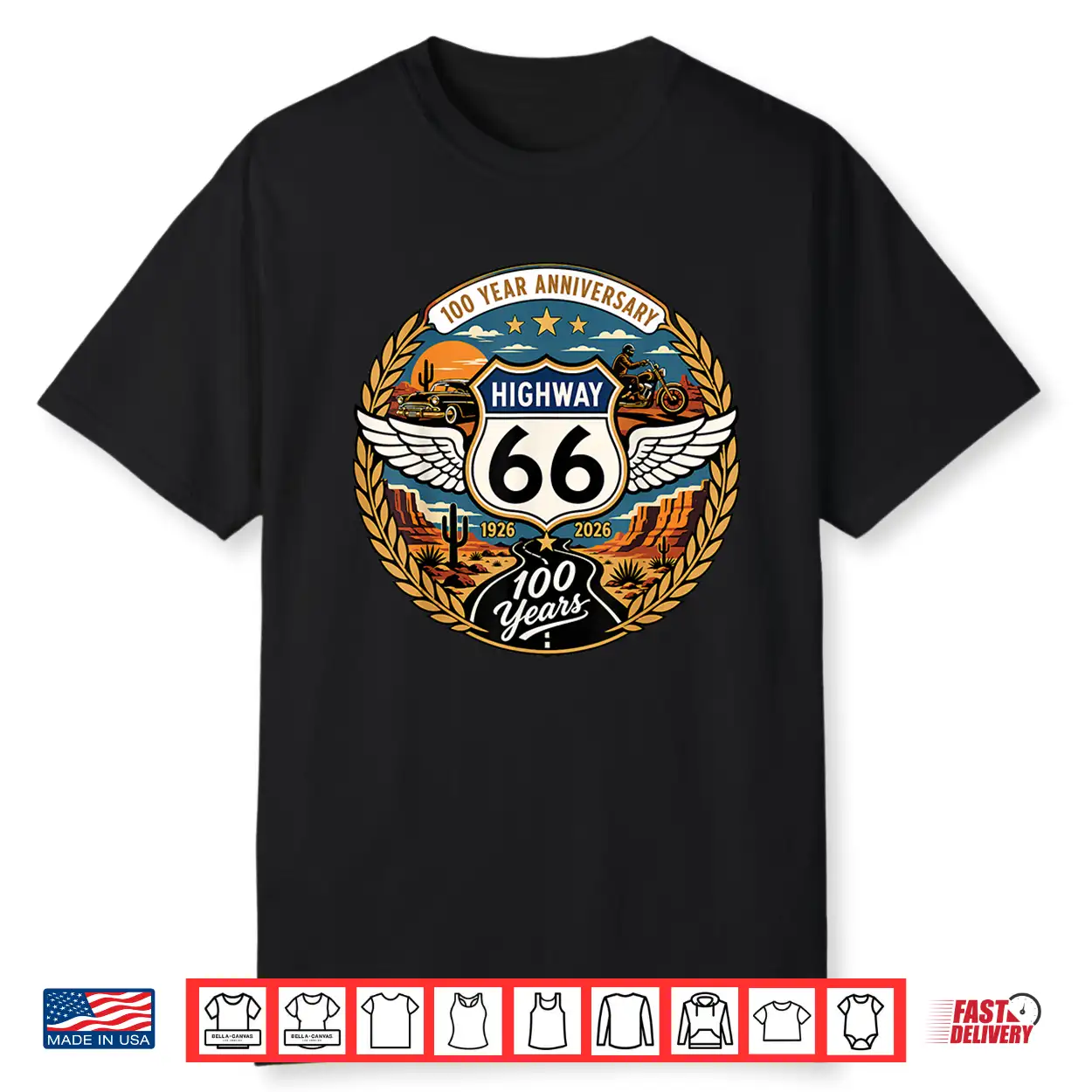 Highway 66 Centennial Car Anniversary 100 Years 1926 2026 Shirt Highway 66 Centennial Car Anniversary 100 Years 1926 2026 Shirt