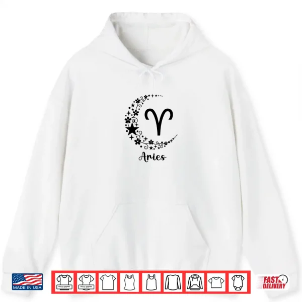 Hoodie Aries Astrology And Aries Zodiac Moon Stars Flowers Aries Shirt