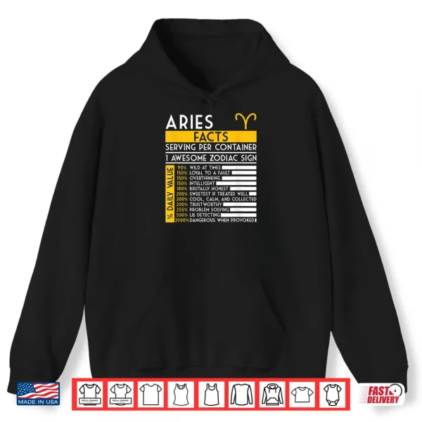 Hoodie Aries Facts Zodiac Horoscope Funny Astrology Star Sign Shirt