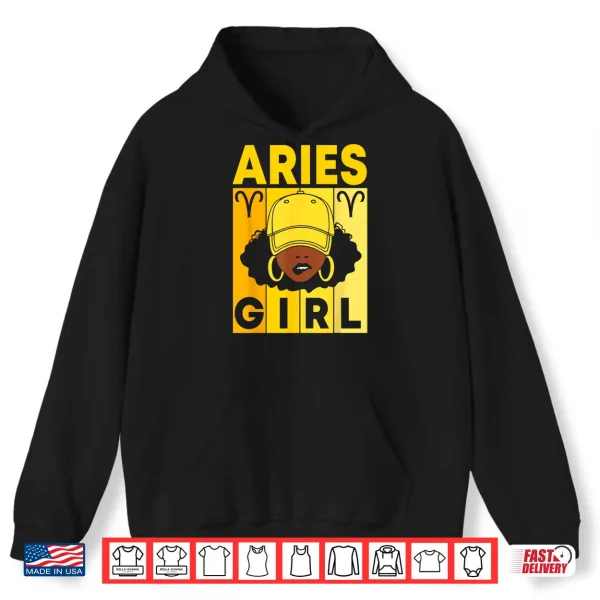 Hoodie Aries Girl Dope Afro Black Woman With Cap Zodiac Sign Shirt