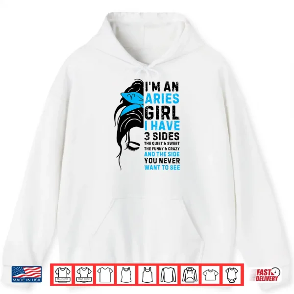 Hoodie Aries Queen Aries Zodiac Sign Messy Bun Women Girls Ladies Shirt