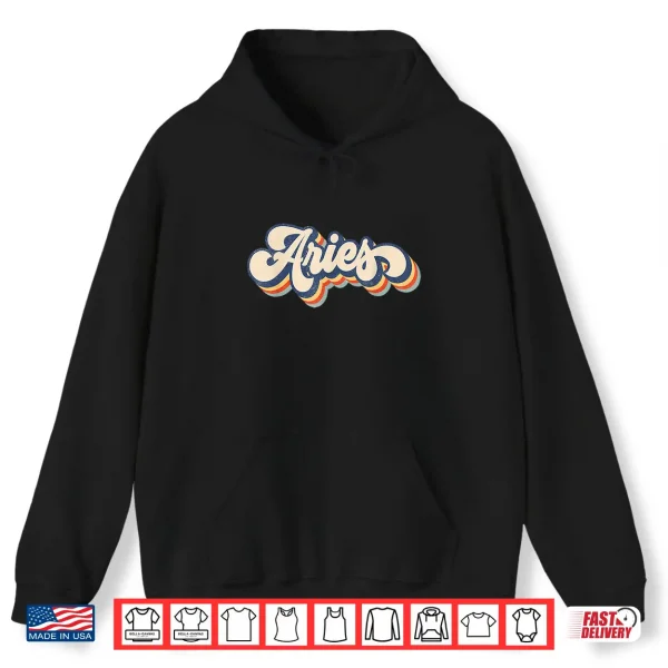 Hoodie Aries Retro Zodiac Sign March April Birthday Shirt