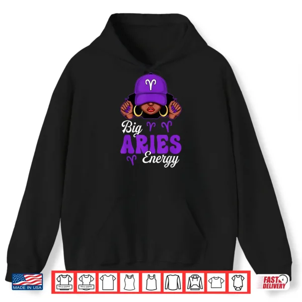 Big Aries Energy Black Woman Purple Cap Zodiac Sign Shirt 1 Hoodie Big Aries Energy Black Woman Purple Cap Zodiac Sign Shirt