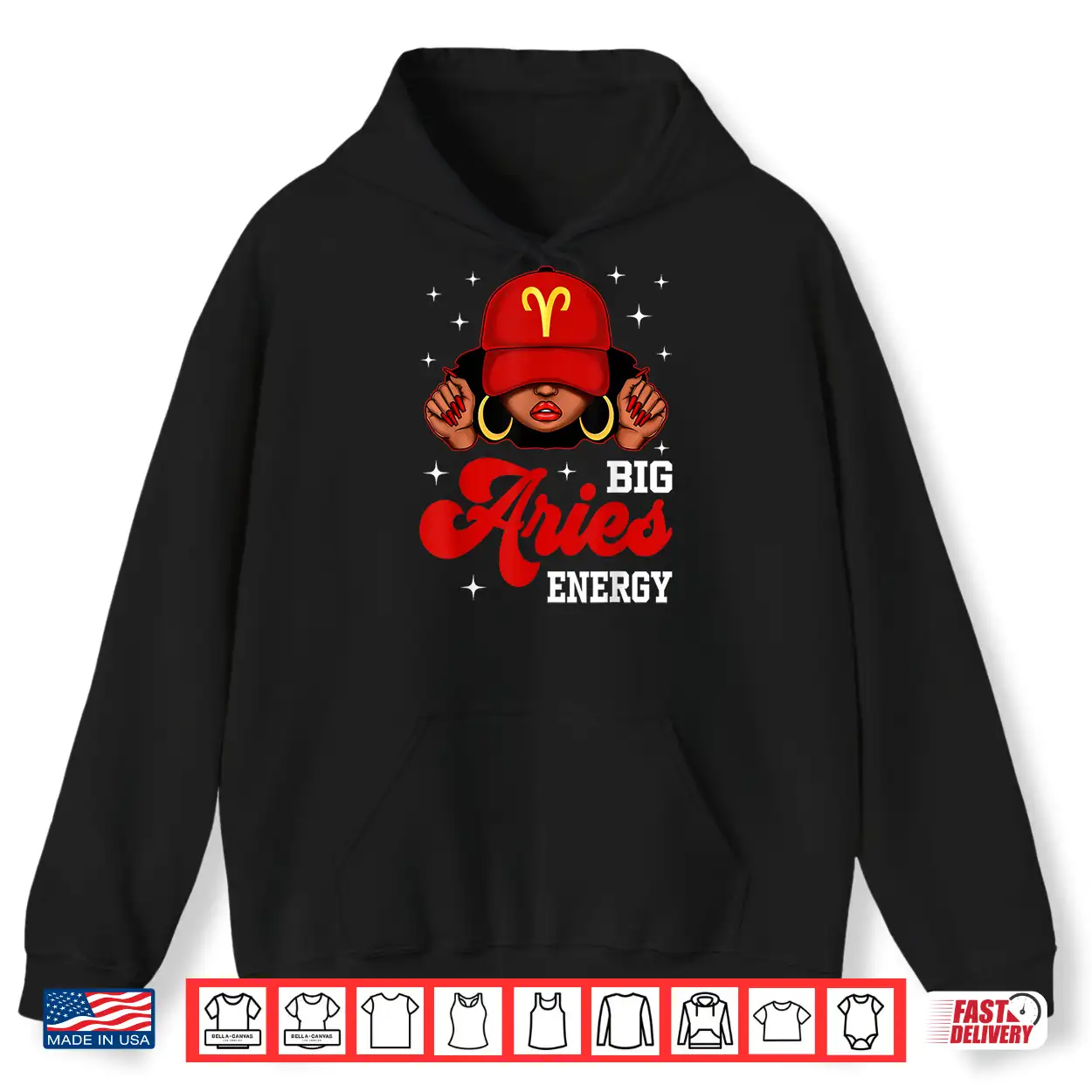 Big Aries Energy Black Woman With Red Cap Zodiac Shirt Big Aries Energy Black Woman With Red Cap Zodiac Shirt