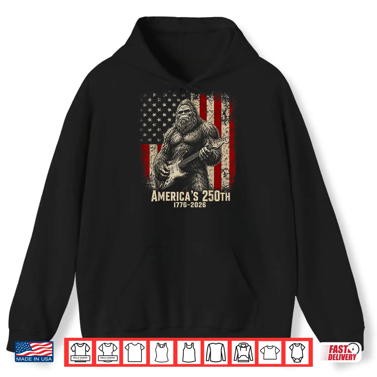 Bigfoot Sasquatch Playing Guitar 250 Years American Usa Flag Shirt Bigfoot Sasquatch Playing Guitar 250 Years American Usa Flag Shirt