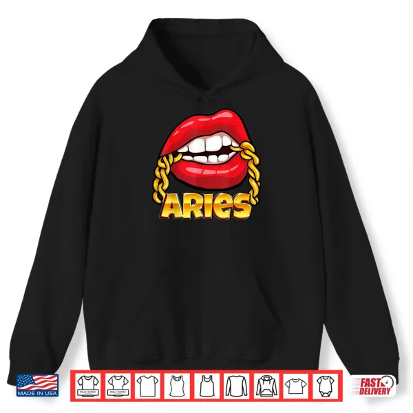 Hoodie Juicy Lips Gold Chain Aries Zodiac Sign Shirt