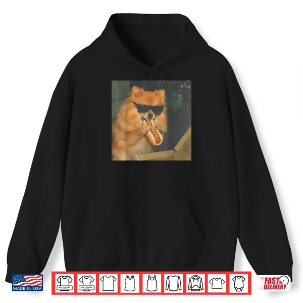 Hoodie Pomeranian Dog Eating Hot Dog Funny Dog Meme Shirt
