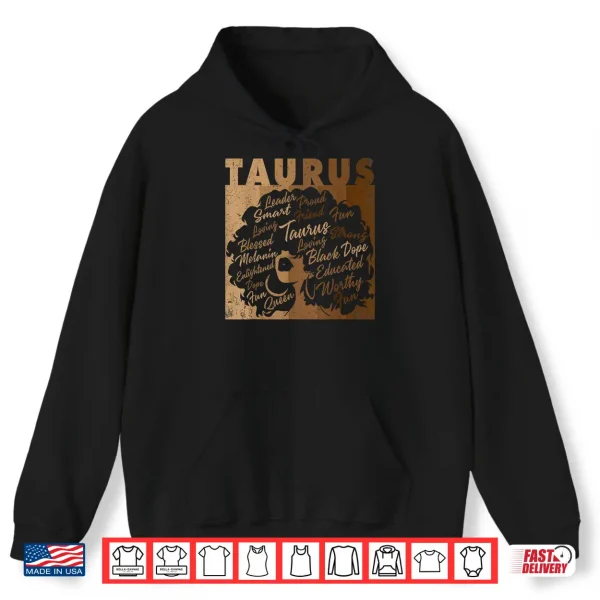 Hoodie Taurus Girl African American Women Melanin Birthday Shirt