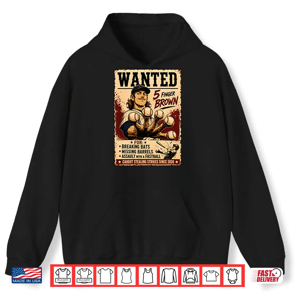 Wanted 5 Finger Brown Baseball Shirt Wanted 5 Finger Brown Baseball Shirt