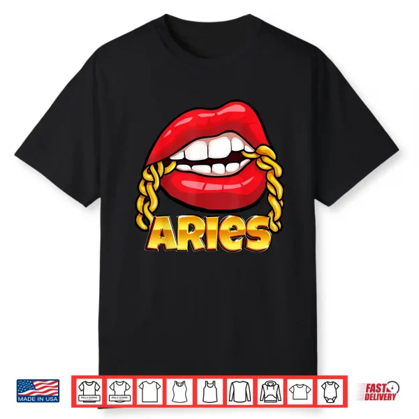 Juicy Lips Gold Chain Aries Zodiac Sign Shirt