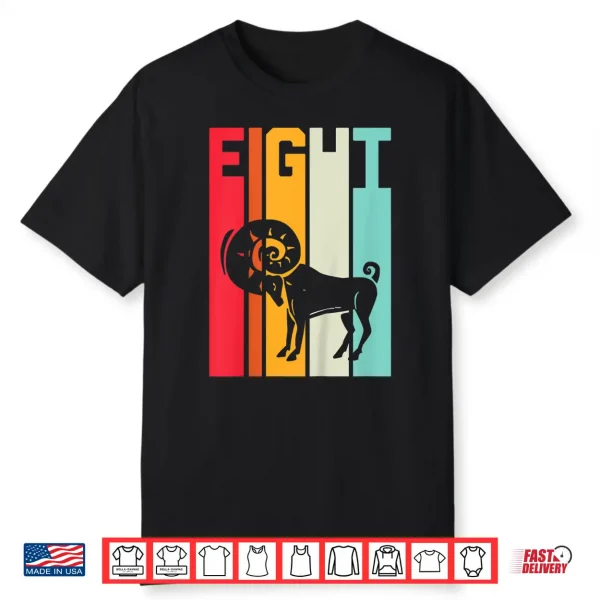 Kids 8Th Birthday Aries Zodiac Retro Girl Boy 8 Years Old Shirt
