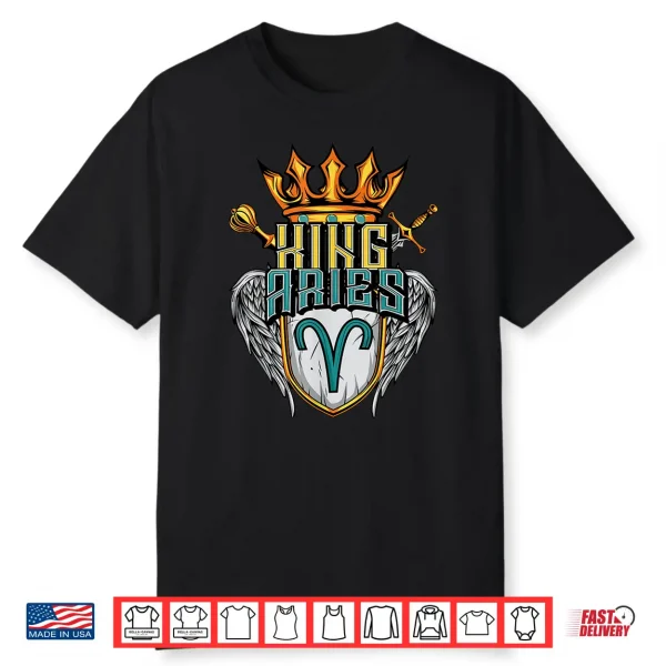 King Aries Zodiac Sign With Crown Scepter Sword For Men Shirt