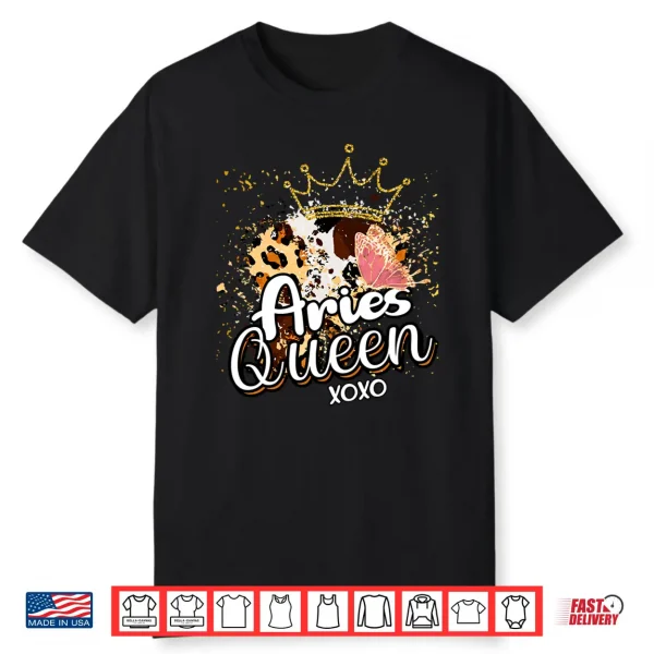 Leopard Aries Queen Zodiac Sign Butterfly Golden Crown Shirt