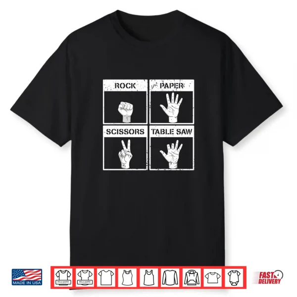 Mens Rock Paper Scissors Table Saw Funny Missing Fingers Injury Performance Shirt