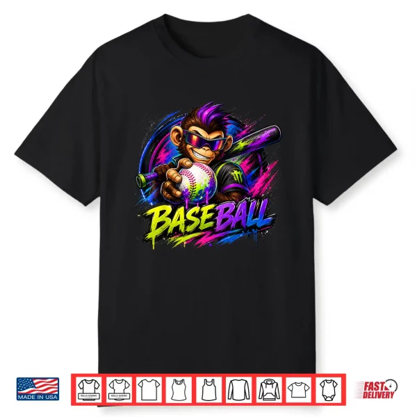 Monkey Funny Animals Baseball Ice Cream Drip Cool Shirt