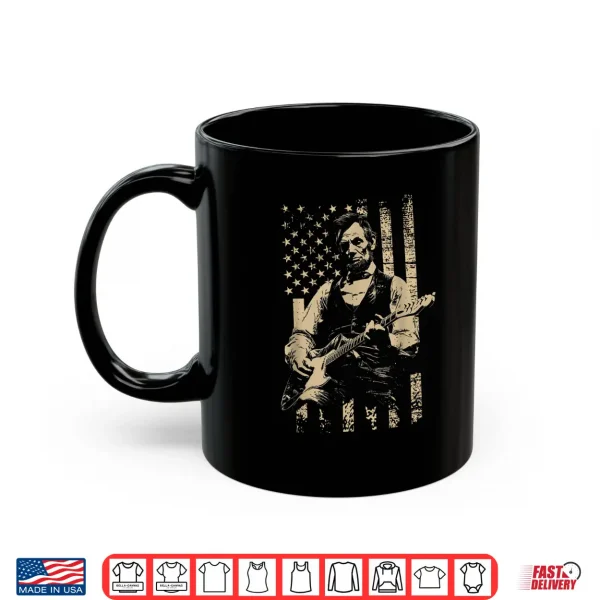 Mug Abe Lincoln Playing Guitar USA Flag 4th July Lincoln Guitar Shirt