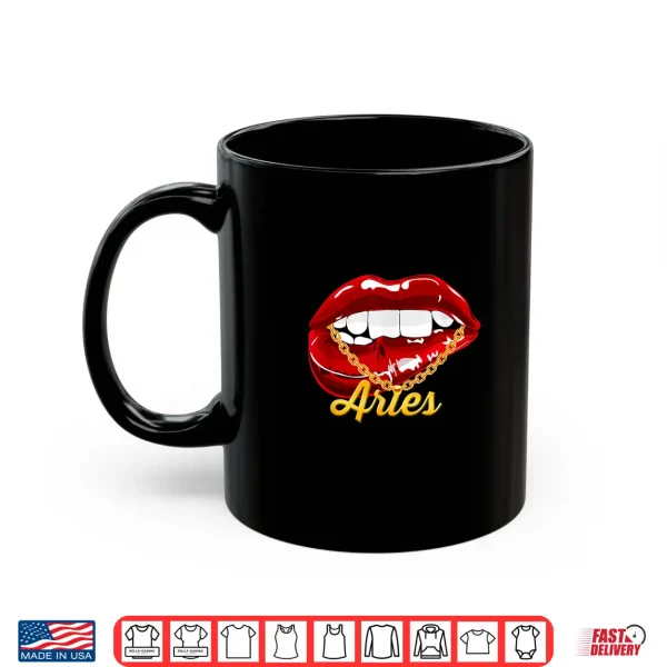 Mug Aries Girl Juicy Lips Gold Chain Astrology Zodiac sign Shirt