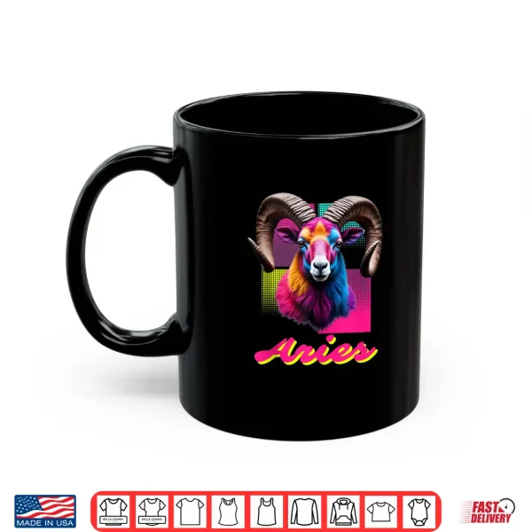 Mug Aries Neon Ram Head Retro Zodiac Design Ram Lovers Aries Shirt