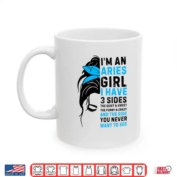 Mug Aries Queen Aries Zodiac Sign Messy Bun Women Girls Ladies Shirt