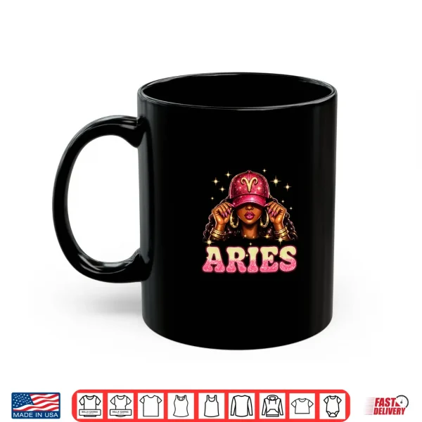 Mug Aries Queen Black Girl Women Cap with Zodiac Sign Afro Girl Shirt