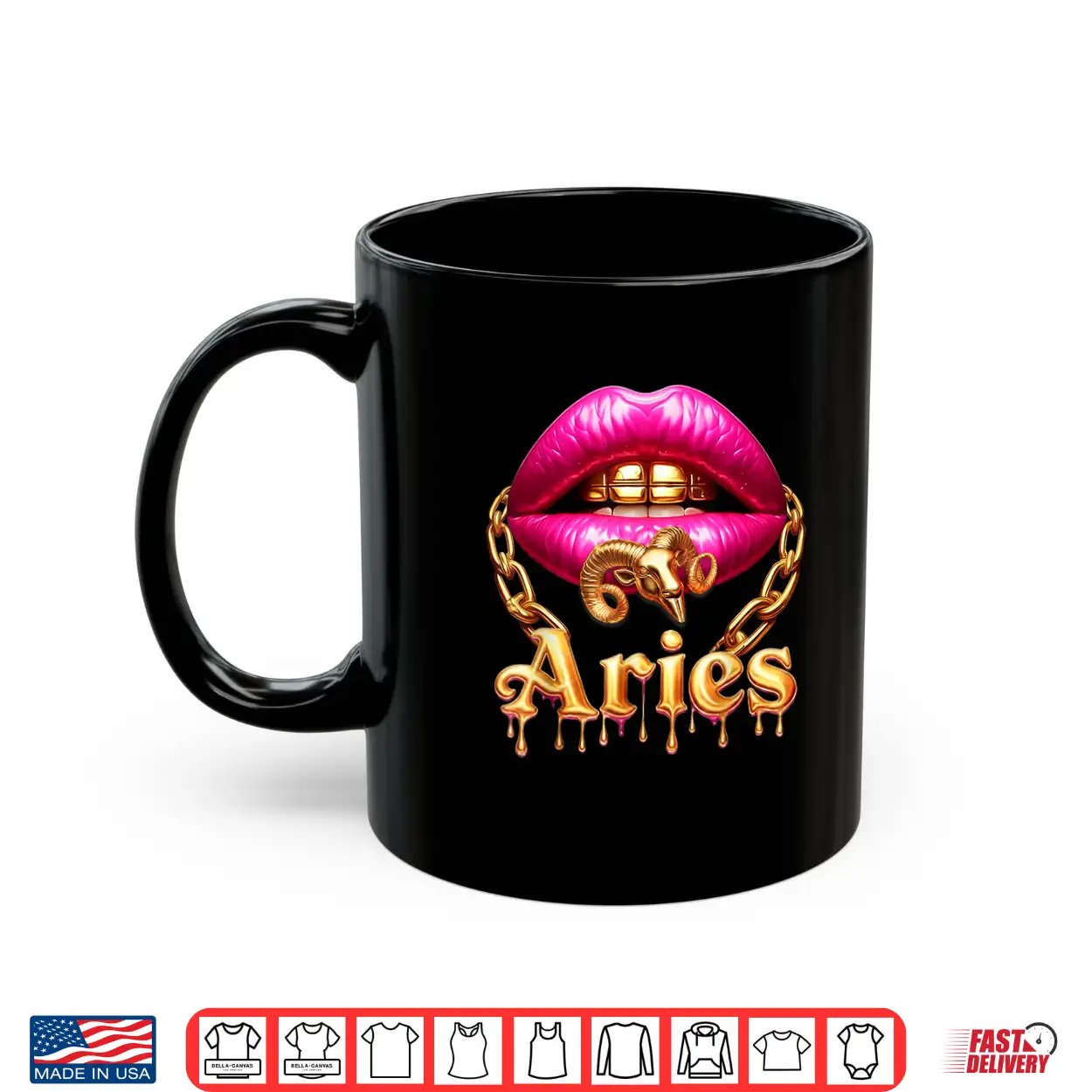 Aries Queen Girl Zodiac Birthday Women Pink Lips Gold Chain Shirt Aries Queen Girl Zodiac Birthday Women Pink Lips Gold Chain Shirt