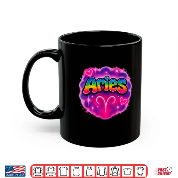 Mug Aries Zodiac Sign Rainbow Retro Airbrush Style Shirt