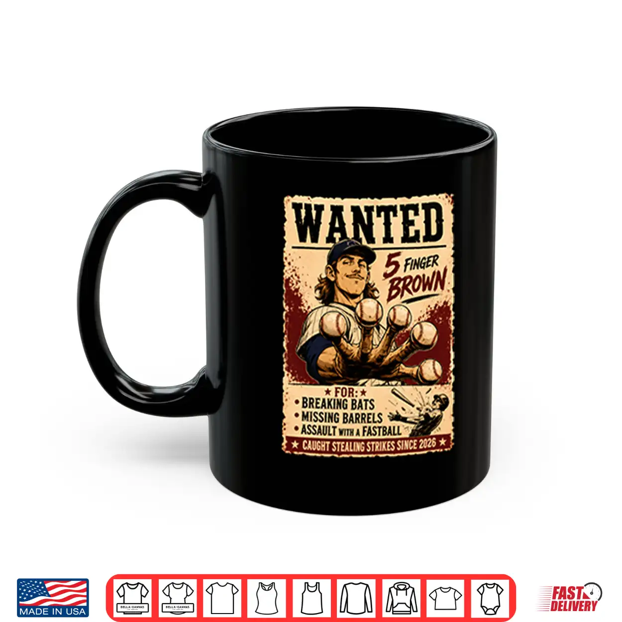 Wanted 5 Finger Brown Baseball Shirt Wanted 5 Finger Brown Baseball Shirt