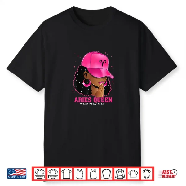 Pink Aries Queen Black Girl Woman Cap Zodiac Sign Birthday Shirt