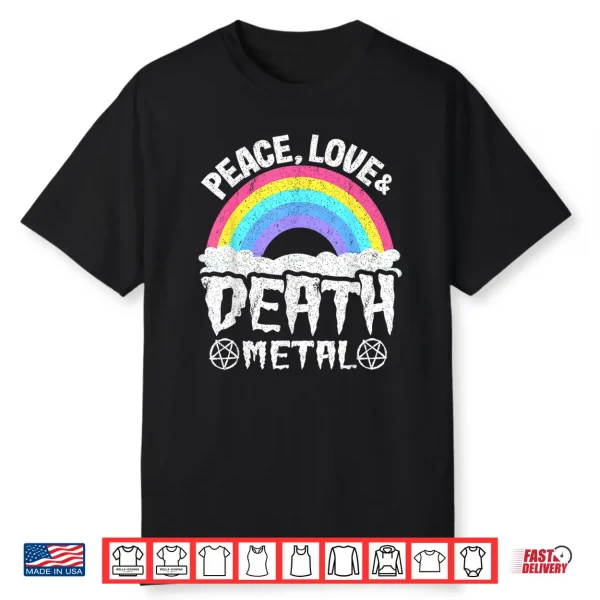 Punk Kids Band Metal Rainbow Retro Peace Love & Death Metal Shirt