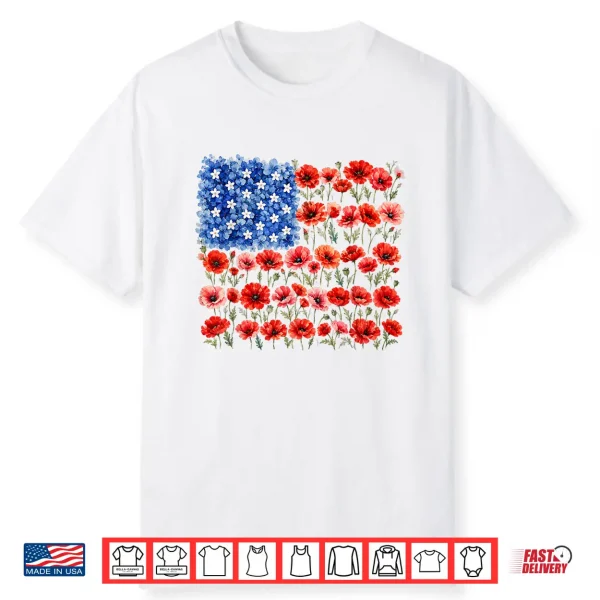 Red Poppy Flower American Flag Memorial Day Poppies Shirt